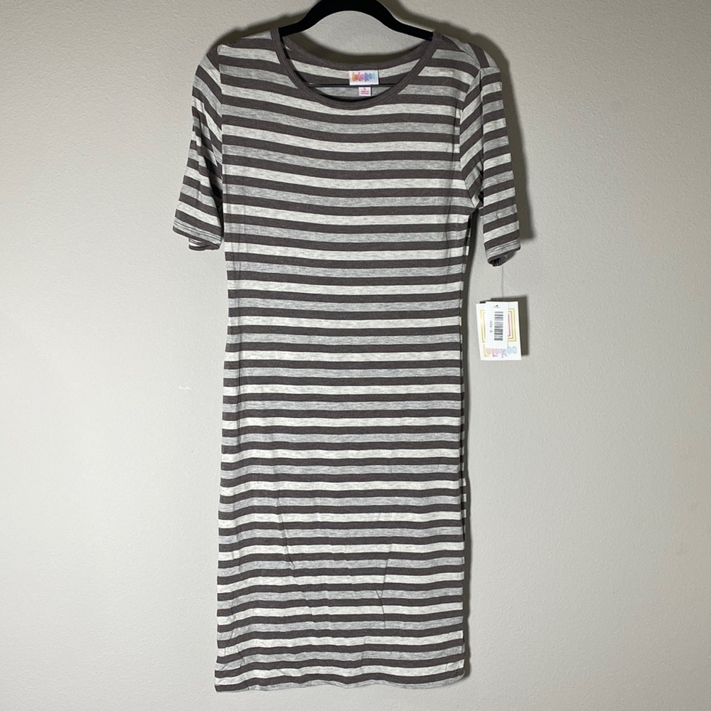 LULAROE JULIA GREY/TAUPE STRIPES